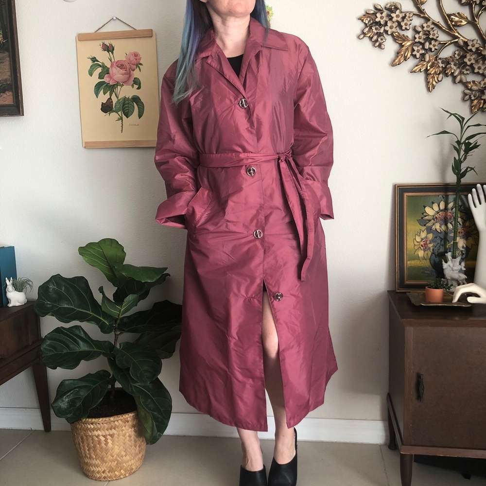 Vintage Aqua Sheen Belted Trench Rain Coat - Picture 2 of 10